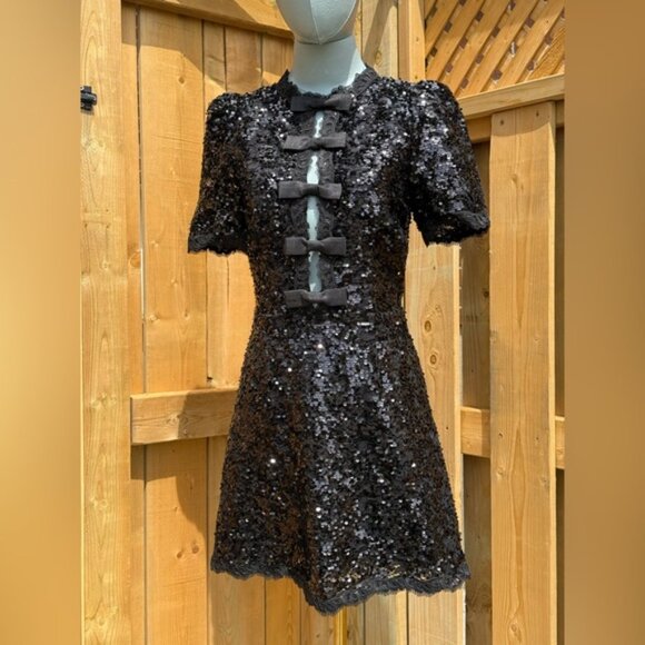 🆕 REBECCA VALLANCE 🧿 NWOT x Nicky Hilton Diana Black Bow Sequin Mini, Sz US 4 - Picture 4 of 16